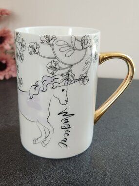 World Market Enchanting Unicorn “Magical” White Ceramic Mug with Gold Handle